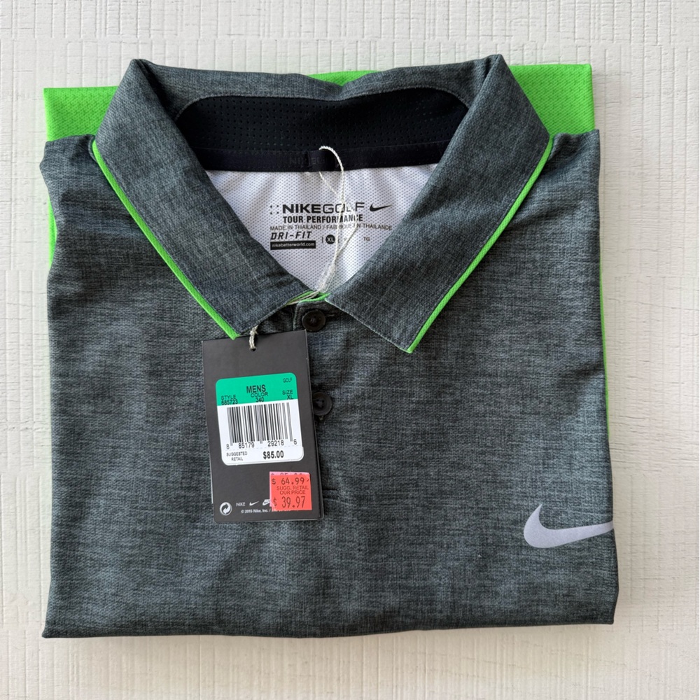 Nike Gray and Green Polo Shirt Sporty Design
